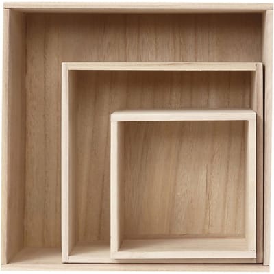 Incompleet- Houten voorraaddozen, grootste maat 28x28x12,5 cm, Keizerin boom