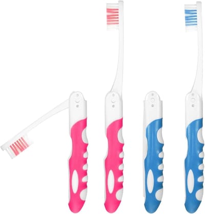 2 Pcs Reizen Tandenborstel - Draagbare Zachte Tandenborstel - Klein Vouwbaar Reistandenborstel Set voor Kamperen - Hiking (Roze, Blauw)
