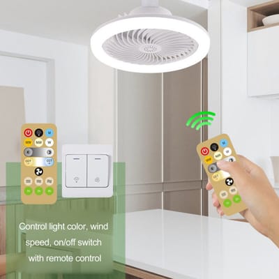 fan-Plafondventilator met verlichting, 50W, stille werking, inclusief afstandsbediening en E27-fitting, dimbare LED-plafondventilator, geschikt voor slaapkamers, keukens en zolders, met timer.