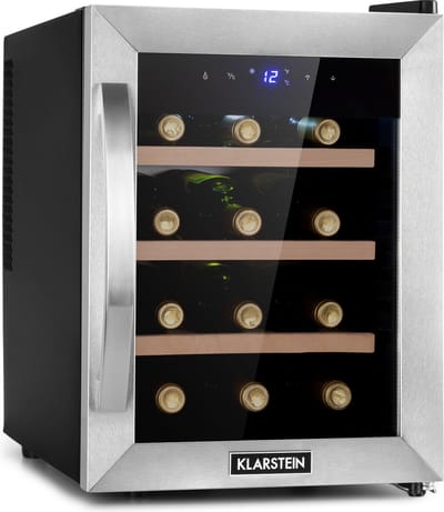 Klarstein wijnkoelkast, drankenkoelkast Schmal, 1 Zone koelkast met , Outdoor GetränkekühlschränkeFreistehend, wijnkoelkast klein, koelkast met UV Schutz, 11 18°C, 12 flessen - 31L 26 dB 48 cm - voor Bar - Touch Stil - Wijnklimaatkast