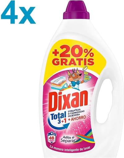 Dixan Total 3in1 – Vloeibaar Wasmiddel – Fris – 4x 2,4 L – 192 Wasbeurten – Voordeelverpakking