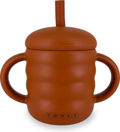 Youly® Bubble Rietjesbeker – Anti-Lek Drinkbeker – Siliconen Drinkbeker voor Kinderen – BPA-vrij – Antislip – Vaatwasserbestendig – Roest Bruin – 160 ml