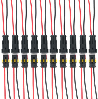 Allecto - Waterproof Connector - 10 cm Kabel - Voor Auto en Motor - 2-Pin Plug - Ideaal voor Elektra - Inclusief 10 Stuks