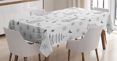 ABAKUHAUS Kersttafelkleed, Winterbomen Sneeuwvlokken, Vlekkenafstotend met geavanceerde druktechnologie Wasbare heldere kleuren, 140 x 240 cm, Donkergrijs en Lichtgrijs