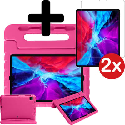 Hoesje - Geschikt voor Apple iPad Pro (2022) - 11 inch - 4e generatie - Met 2x Screenprotector - Kinderhoes - Shockproof Bumper - Kidsproof Case - Tablethoes - Kinder Hoes Cover - Roze