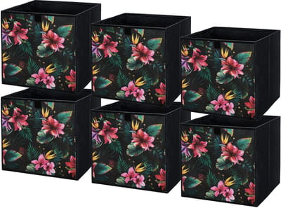 LAVITA® Opbergmand Textiel - 31x31x31 Bloemen 6 Stuks - Opbergbox Kast Organizer Opbergdoos - Kastlade Verdeler Voor Kleding Ondergoed Badkamer Kledingkast - Vouwdoos Stoffen Doos Opbergdozen