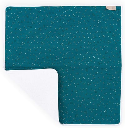 KraftKids Baby mat in many different colours and modern patterns of your choice, 100% cotton, waterproof travel diaper pad Moselin gold dots on petrol