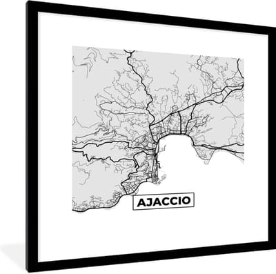 Fotolijst incl. Poster - Kaart - Stadskaart - Frankrijk - Ajaccio - Plattegrond - 40x40 cm - Posterlijst