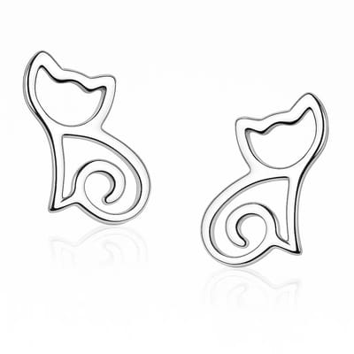 Zilver Kat oorbellen - Zilver oorbellen - Minimalistisch katten oorstekers - Sterling Zilveren - Silver Cat Earrings - Amona Jewelry