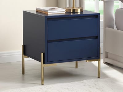 Vente-unique Set van 2 nachtkastjes met 2 lades - Mdf en metaal - Blauw gelakt en goud - KORASA