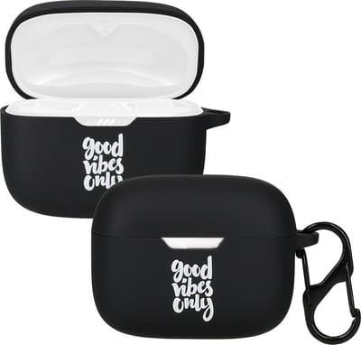 kwmobile Hoes geschikt voor JBL Tune 230 NC TWS / T230NC / T235NC - Siliconen cover voor oordopjes in wit / zwart - Good Vibes Only design