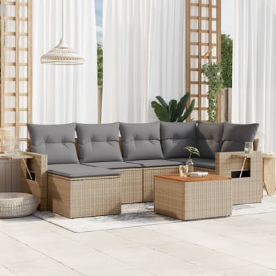 vidaXL - 7-delige - Loungeset - met - kussens - poly - rattan - beige