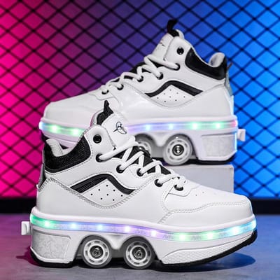 Chaussures à roulettes à quatre roues, Chaussures déformables pour élèves du primaire et du secondaire, Nouveaux patins à roulettes à rétraction automatique de haute valeur 43