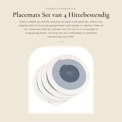 Dailygoods- Tafelmat Set van 4 - Ronde Placemat - Hittebestendig - Antislip - Katoen - Diameter 11,8 inch - Placemats