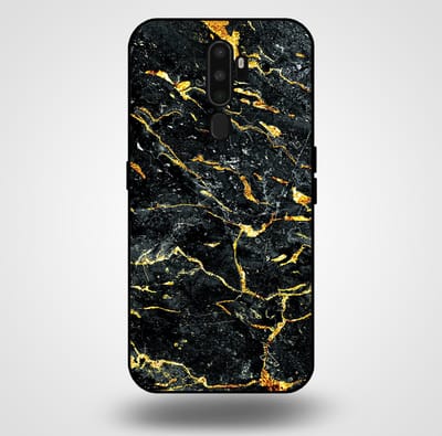Smartphonica Telefoonhoesje voor OPPO A5 2020 met marmer opdruk - TPU backcover case marble design - Goud Zwart geschikt voor OPPO A5 (2020)