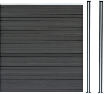 Composiet schuttingpaneel & 2 led-palen - grijs - 185x180 cm