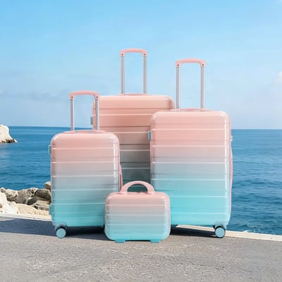 HAUSS SPOLE Kofferset Opvouwbaar – 4-Delig 14 20 24 28 Inch – Polycarbonaat – Roze – Reiskoffers Met Cijferslot En Stil Wielen