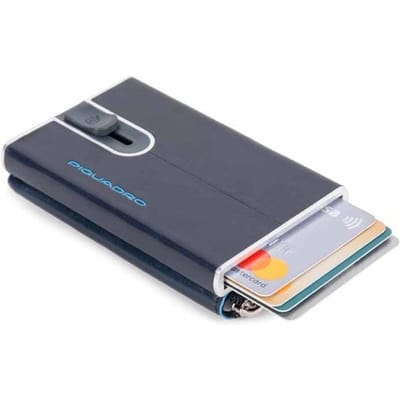 Piquadro, Blue Square, Leren Kaarthouder, Vierkant Schuifsysteem met Portemonneevak met Rits, PP5359B2R-BLU2, Blauw, Voor Mannen