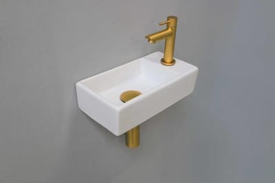 INK Versus Fonteinset - 36x18x9cm - wasbak links - porselein Glans wit/Brushed mat goud