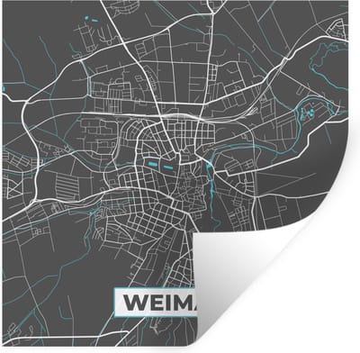 Muurstickers - Sticker Folie - Blauw – Duitsland – Plattegrond – Stadskaart – Kaart – Weimar - 100x100 cm - Plakfolie - Muurstickers Kinderkamer - Zelfklevend Behang XXL - Zelfklevend behangpapier - Stickerfolie