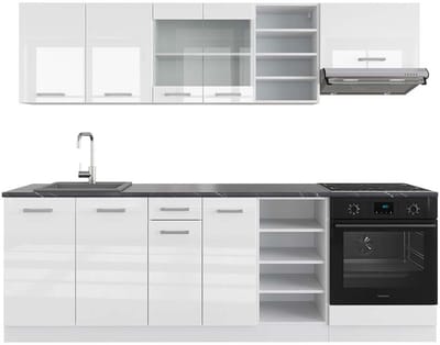 Vicco R-Line Complete keukeneenheid – 240 cm, WB Antraciet Wit hoogglans/wit