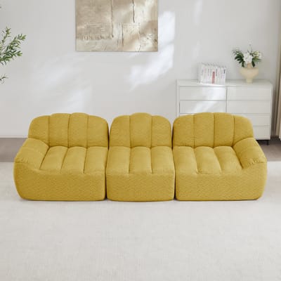 MODFU Modulaire Hoekbank - Zonder Frame - Diepe Zitting - Voor Woonkamer - Fleece Bekleding - Geel