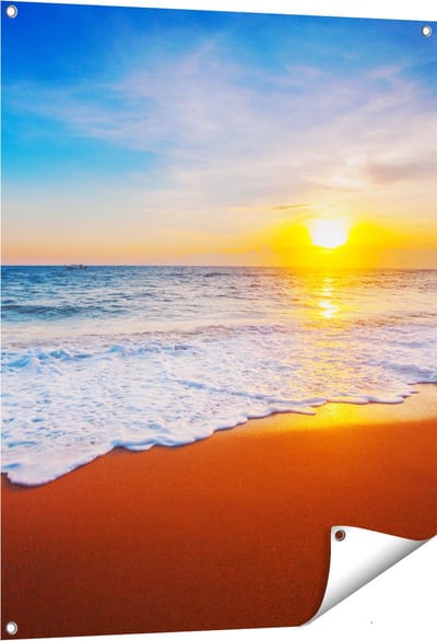 Gards Tuinposter Strand en Zee tijdens Zonsondergang - 80x100 cm - Tuindoek - Tuindecoratie - Wanddecoratie buiten - Tuinschilderij