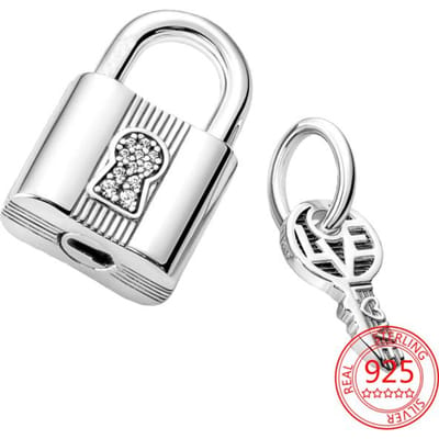 Nieuwe 925 Sterling Zilver Goud Hangende Bedel met Hangslot & Sleutel Past op Originele Zilveren Armband Kralen voor Vrouwen Fijne Sieraden Cadeau white
