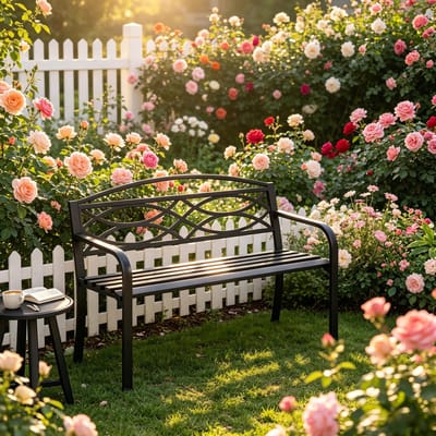 MODFU - Tuinbank - Met Rugleuning En Armleuningen - Voor Tuin Of Balkon - Metaal - Zwart - 127,5 X 83 X 59,5 Cm