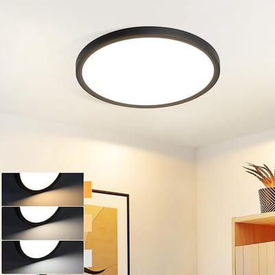 NETTLIFE Plafondlamp LED - Zwart - 3000-6500K Dimbaar - rond - 18 cm Platte Plafondlamp - voor Slaapkamer | Badkamer | Woonkamer | Keuken - 15 W