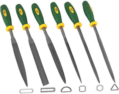 New Lon0167 6 stuks geel groen plastic handvat platte vierkante ronde vijlenset(6 Stück gelbgrüner Kunststoff flache quadratische runde Feilen Set)