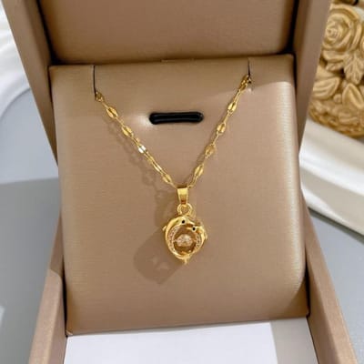 Trendy Nieuwe Stijl Dolfijn Hanger Ketting Voor Vrouwen Mode Persoonlijkheid Eenvoud Met Diamanten Ingezette Ketting Sieraden Groothandel beige