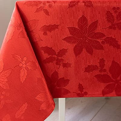 Damast Tafelkleed Poinsettia voor Kerstmis en Winter - 152 x 213 cm