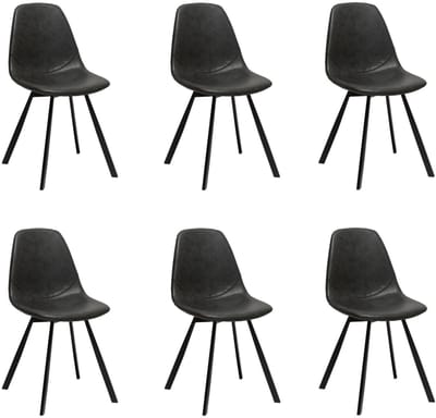Bronx71® Industriële eetkamerstoel Logan antraciet eco-leer - Eetkamerstoelen set van 6 - stoel