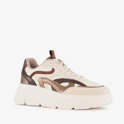 Blue Box dames dad sneakers met dierenprint beige - Maat 37 - Uitneembare zool