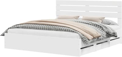 vidaXL Bedframe met lade met opslag Wit 200 x 200 cm Ingenieurshout, Moderne rechthoekige bedframe, ruimtebesparende opslag met verborgen lade, strak ontwerp, montage nodig
