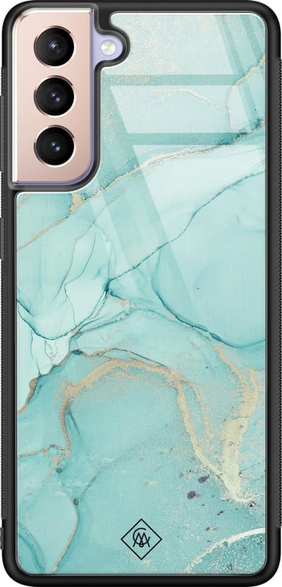 Casimoda® hoesje - Geschikt voor Samsung Galaxy S21 - Marmer mint groen - Luxe Hard Case Zwart - Backcover telefoonhoesje - Mint
