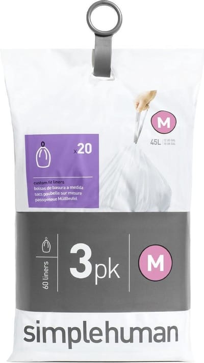 Simplehuman Code M Afvalzakken - 45 liter - 60 stuks - met Trekband - Wit