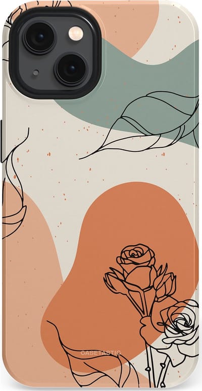 Casetastic hoesje geschikt voor Apple iPhone 13 - MagSafe - Dubbellaagse bescherming - Lijnenspel roos - Fashion Case - Saliegroen Perzik Zand