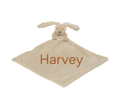 mini beige rabbit richie happy horse met knuffeldoekje met geborduurde naam/gepersonaliseerd