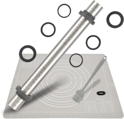Famanu – Siliconen bakmat met antislip – 50x40 cm – inclusief RVS verstelbare deegroller met dikteringen