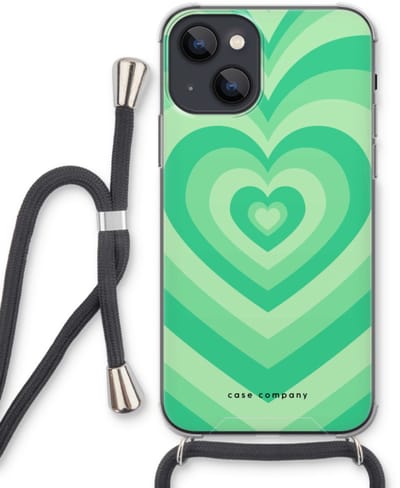 Case Company® - Hoesje met koord geschikt voor iPhone 13 mini hoesje met Koord - Hart Groen - Telefoonhoesje met Zwart Koord - Bescherming aan alle Kanten en Over de Schermrand