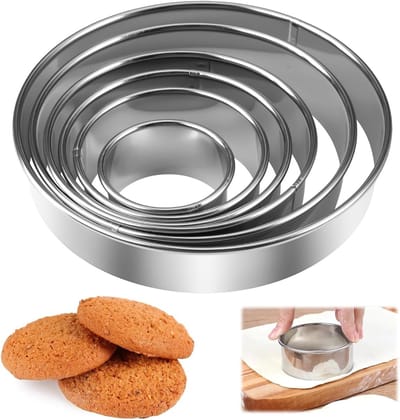 Set van 6 Ronde Koekjesuitsteekvormen van RVS - Ideaal voor Koekjes, Taarten en Muffins - Diverse Maten van 5cm tot 15cm