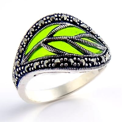 Cavill - Zilveren ring - 925 Sterling zilver - 25 Peruaanse marcasiet stenen totaal 0 3 ct - Organisch blad ontwerp - Pavé zetting dames ring elegant