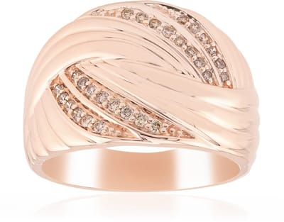 Cavill - Damesring 925 Sterling Zilver Rosé Goud Verguld - I1 Argyle Rose Diamant 0,164 ct Pave - Ronde Briljant Diamanten - Elegante Zilveren Ring