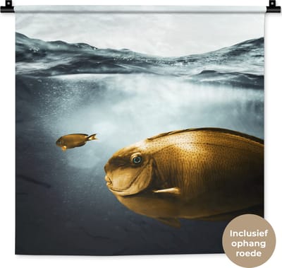 Wandkleed - Wanddoek - Zee - Vissen - Goud - 60x60 cm - Wandtapijt