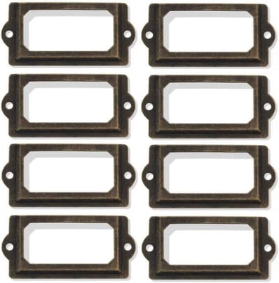 Set van 8 metalen labelhouders voor lades - Kunstzinnige naamkaartjes voor kasten, archief en medicijnkasten (Groen Brons)