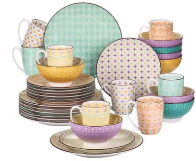 Crystal Bordenset – Dinerborden – Color 8 persoons - 32 delig – Keramisch – Kleine Borden – Kleurrijke presentatie
