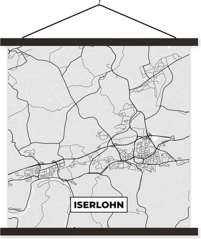 Posterhanger incl. Poster 60x60 cm - Schoolplaat - Kaart - Iserlohn - Duitsland - Stadskaart - Plattegrond - Textielposter - Zwarte latten - Stadskaart