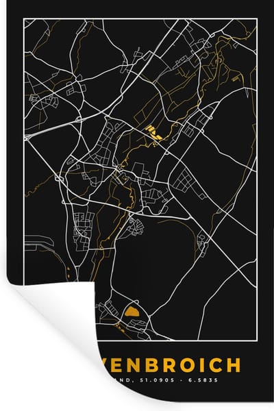 Muurstickers - Sticker Folie - Stadskaart – Plattegrond – Duitsland – Goud – Grevenbroich – Kaart - 20x30 cm - Plakfolie - Muurstickers Kinderkamer - Zelfklevend Behang - Zelfklevend behangpapier - Stickerfolie